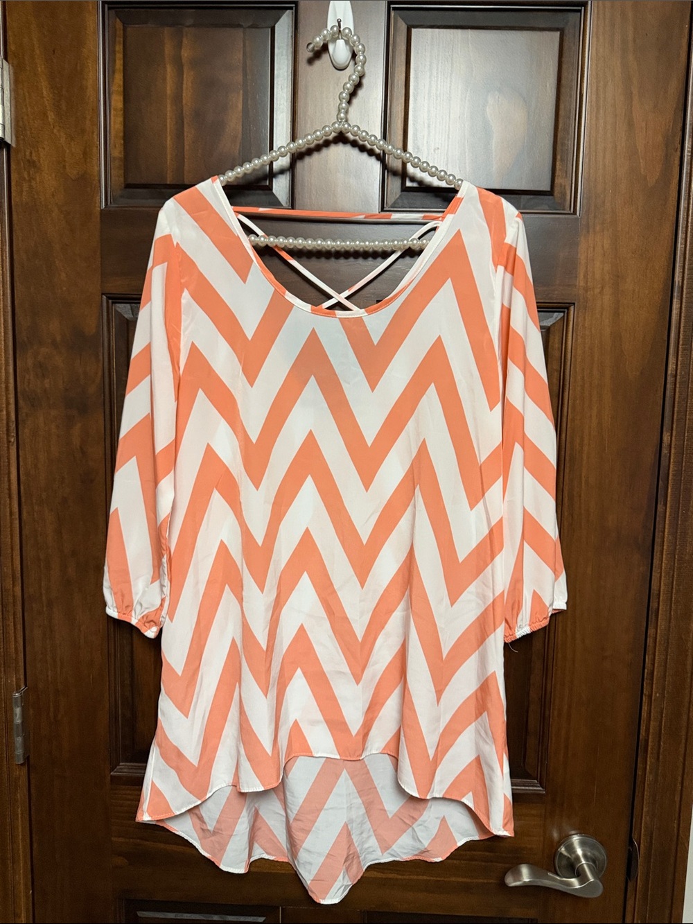Maurices Coral and White Chevron High-Low Tunic
